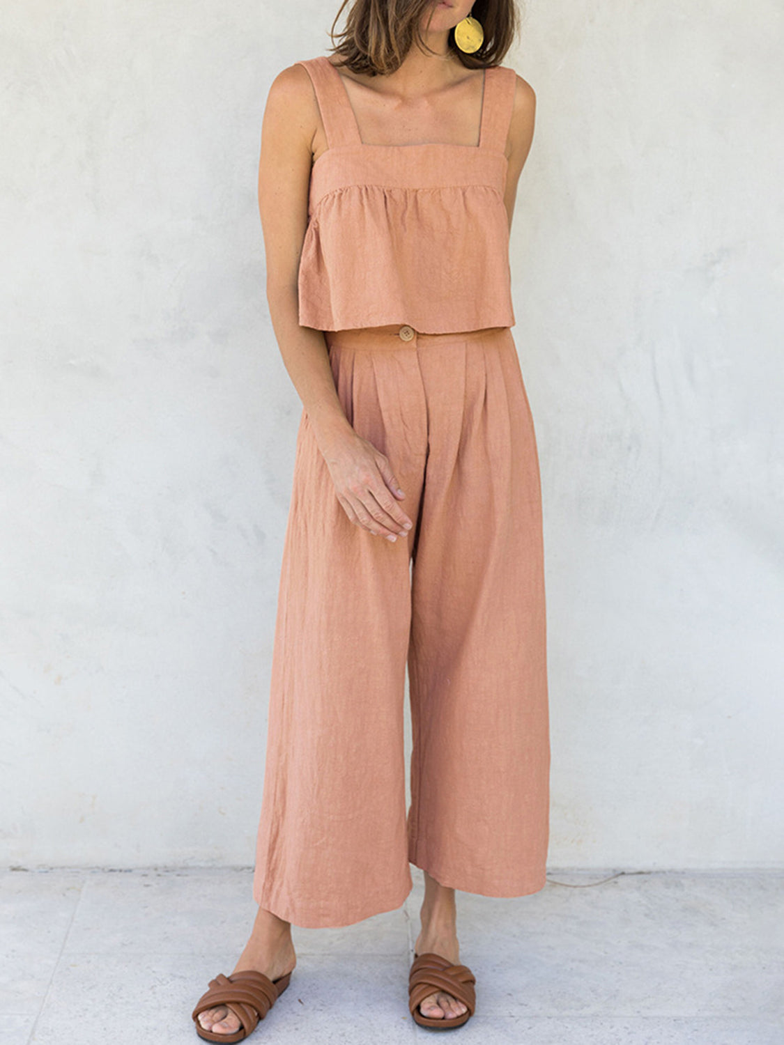 Meilin - Ensemble élégant de top court à col carré et larges bretelles avec pantalon
