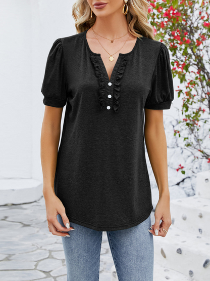 Krista - Blouse décontractée à manches courtes avec volants