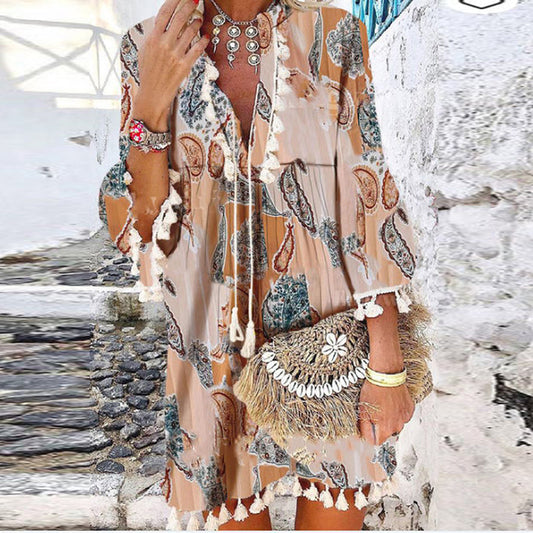 Annabel - Robe imprimée vintage avec col en V