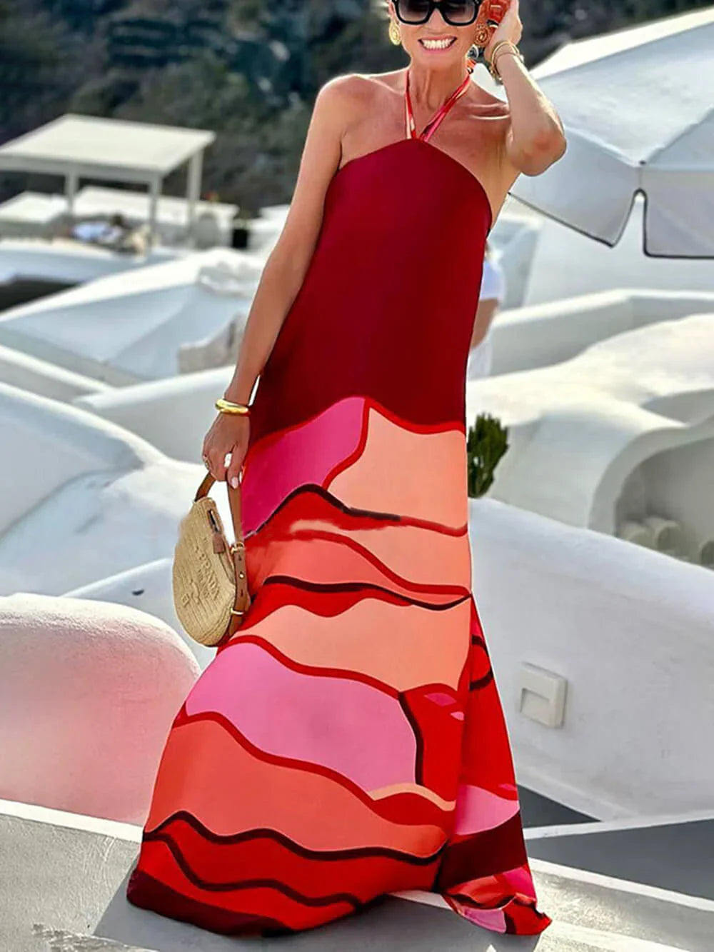 Samira - Robe longue imprimée sans manches pour femme