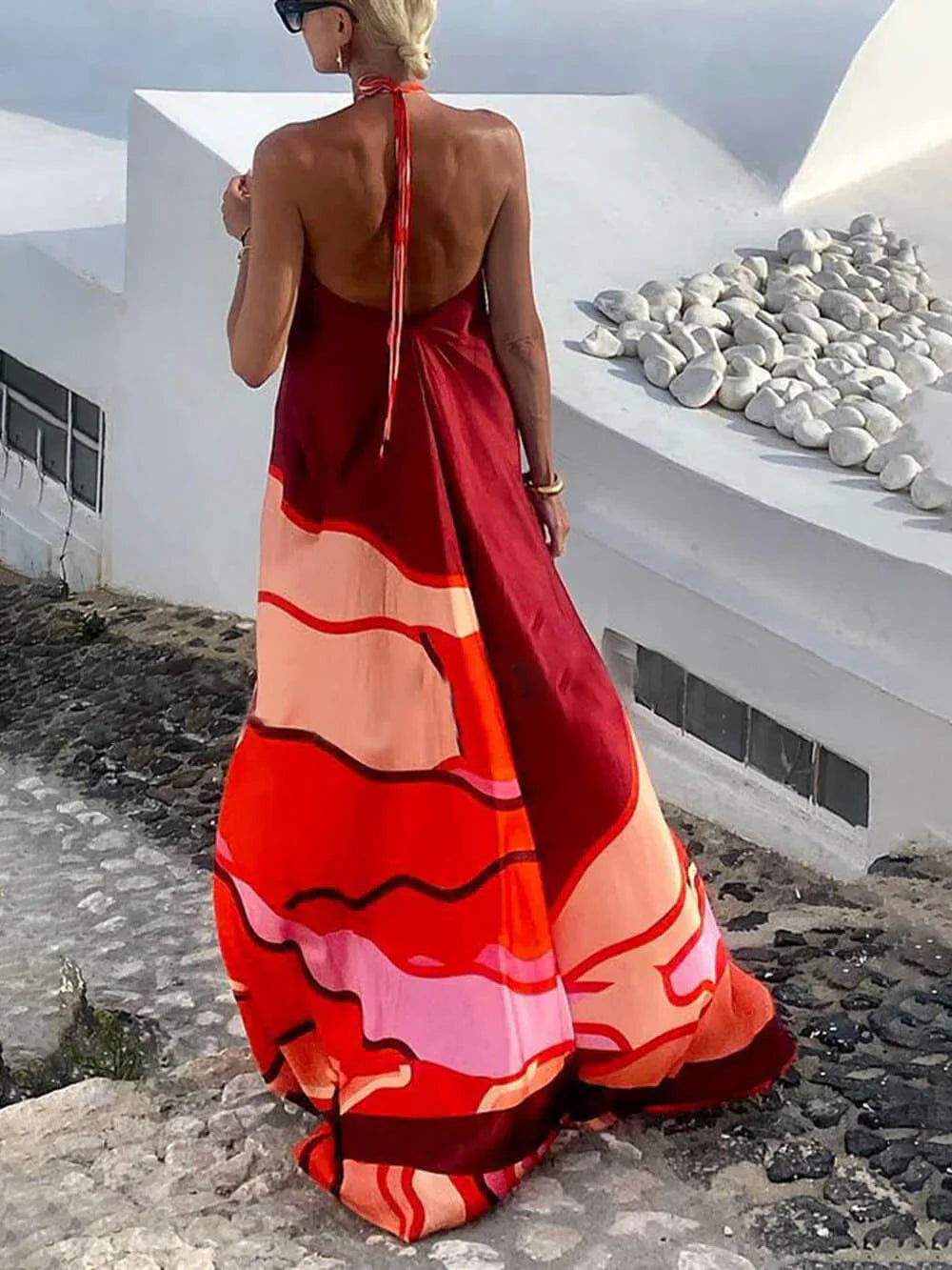 Samira - Robe longue imprimée sans manches pour femme