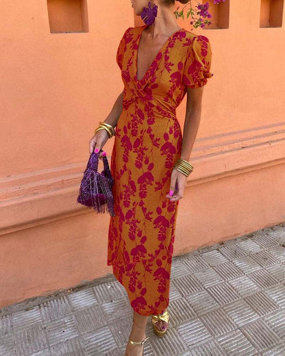 Evalena - Robe longue élégante à manches bouffantes pour femmes