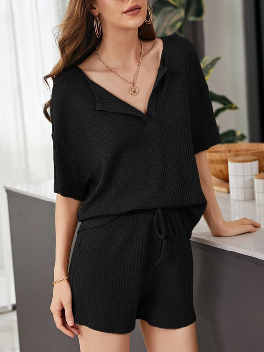 Yumi - Ensemble chic casual top à manches courtes et short ample en maille