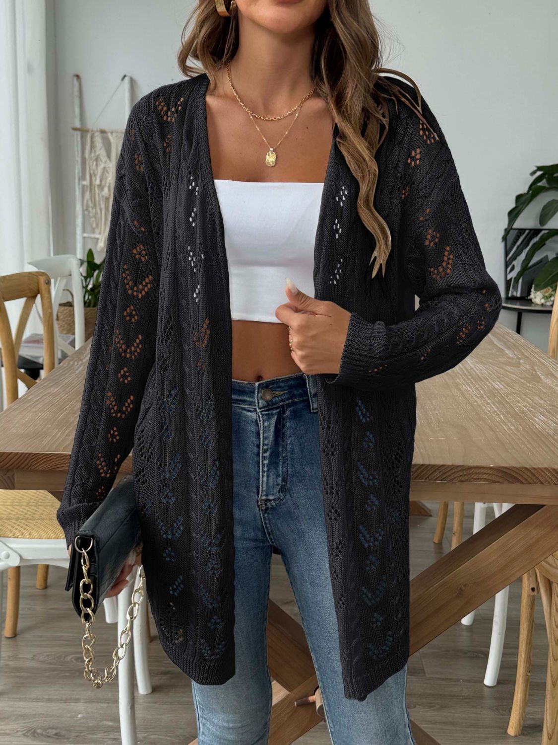 Aimee - Gilet chic ajouré à manches longues et coupe ample