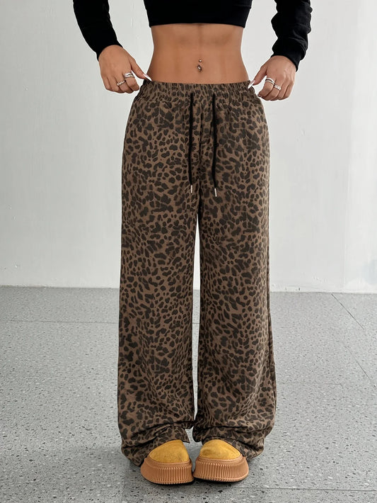 Rhoda - Pantalon de survêtement à cordon de serrage imprimé léopard pour femmes