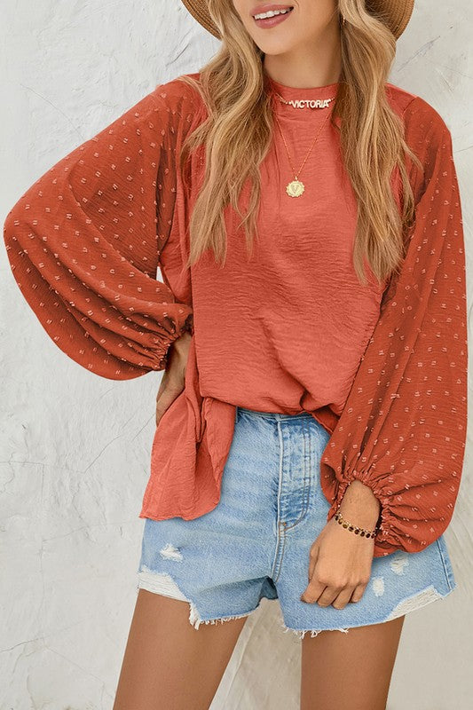 Odessa - Blouse ample à manches longues et pois suisses chic