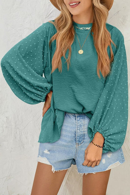 Odessa - Blouse ample à manches longues et pois suisses chic