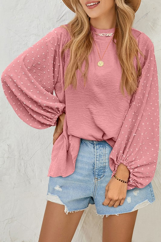 Odessa - Blouse ample à manches longues et pois suisses chic