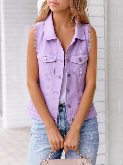 Danica - Gilet en jean effiloché sans manches