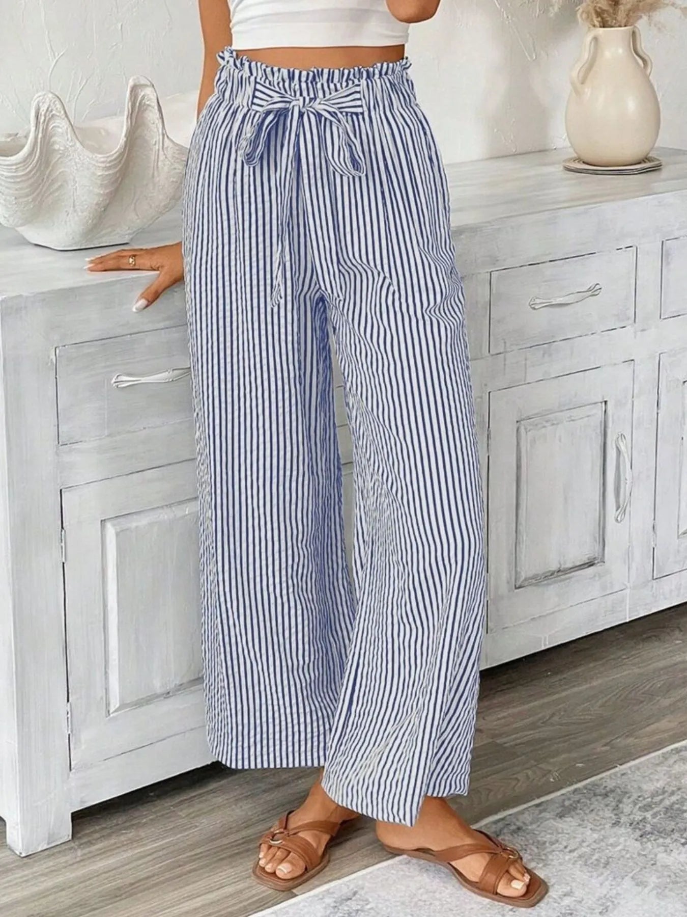 Candy - Élégant pantalon à rayures larges et taille haute