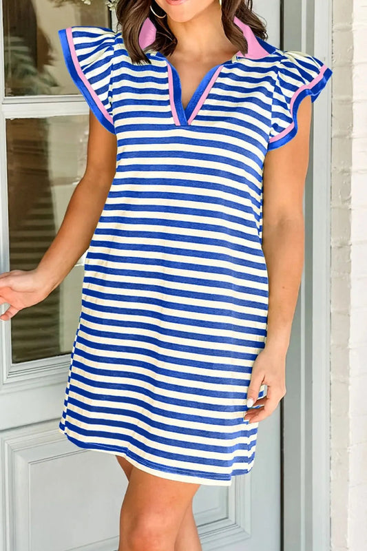 Aviana - Mini-robe à manches courtes volantées à rayures