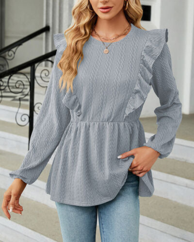 Leilani - Blouse élégante à manches longues et col rond à volants