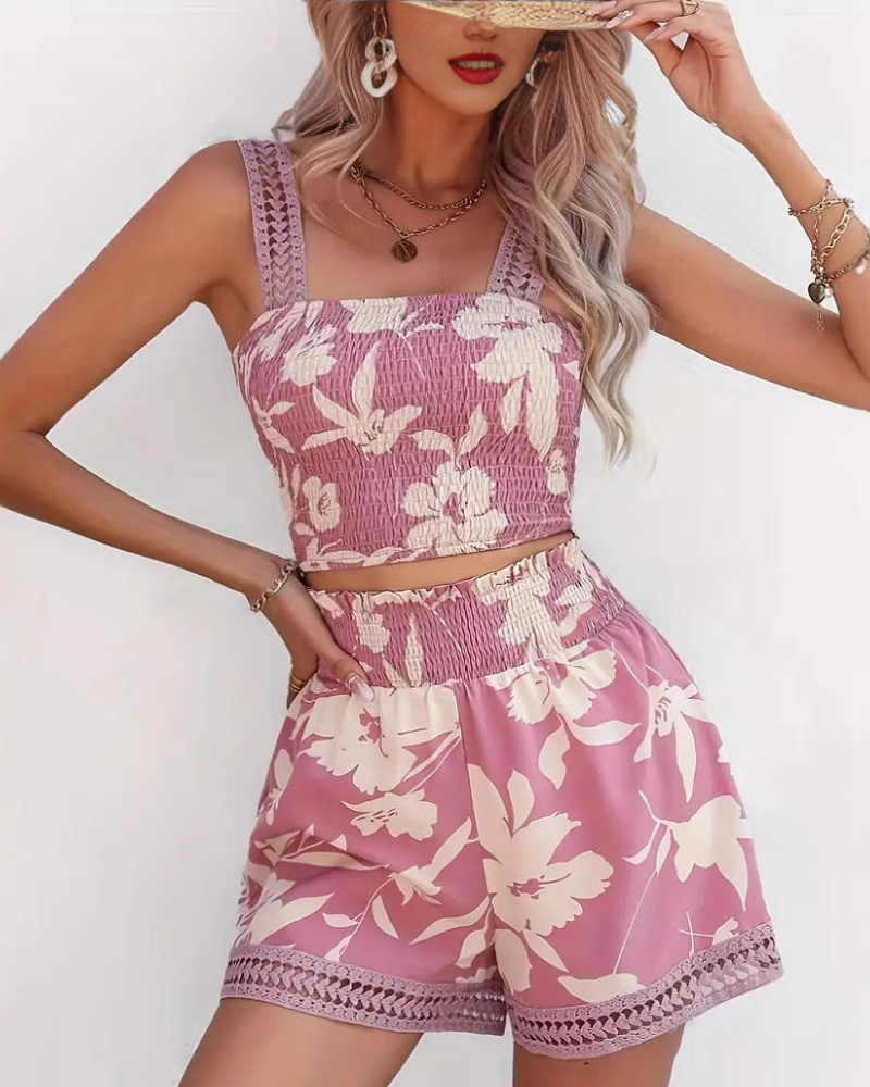 Gracelyn - Ensemble top et short à imprimé fleuri chic