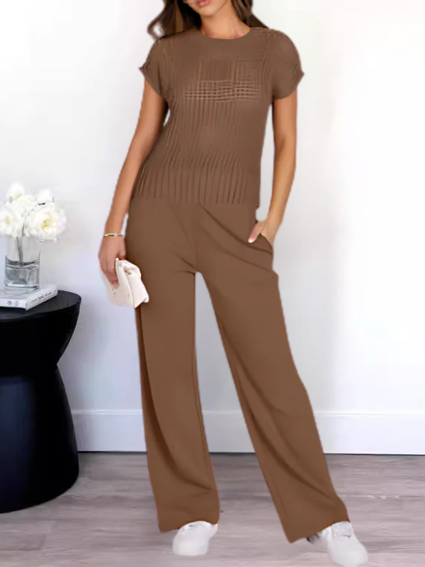 Delphine - Haut en maille ajourée et pantalon à jambe large
