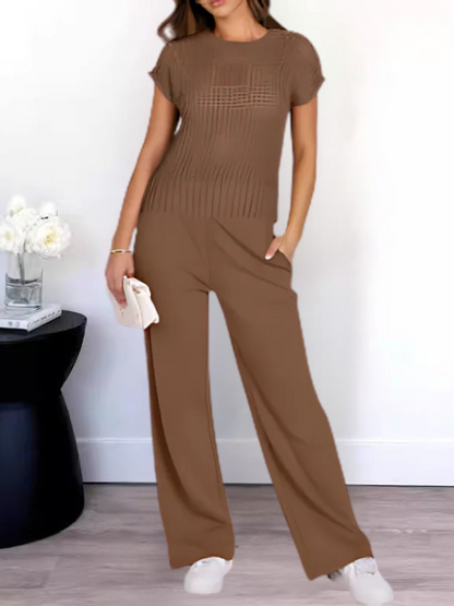 Delphine - Haut en maille ajourée et pantalon à jambe large