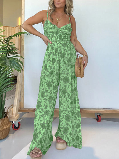 Jana - Combinaison fleurie stylée à bretelles et jambes larges