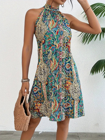 Leola - Geometrisch gemustertes Neckholder-Top-Kleid