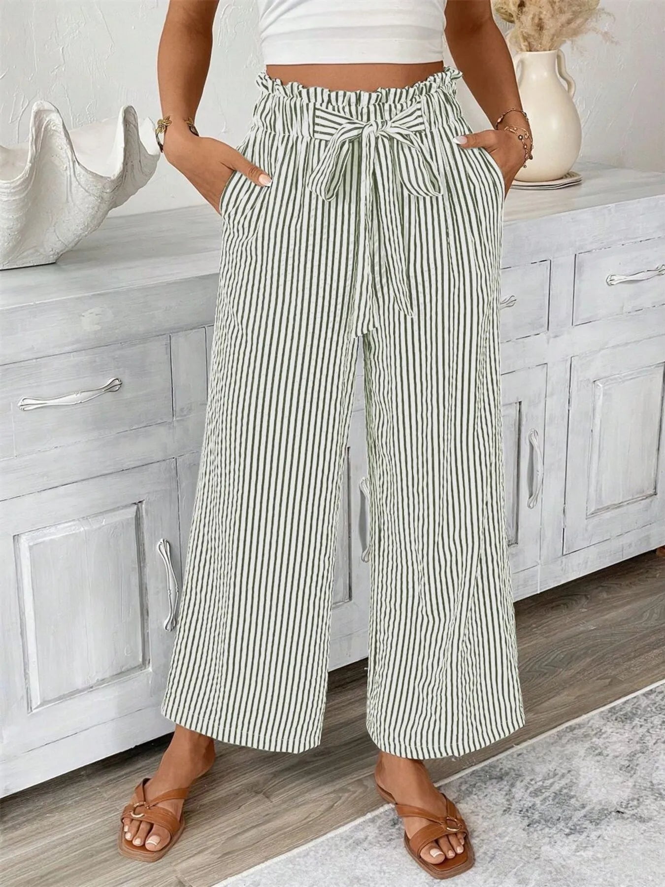 Candy - Élégant pantalon à rayures larges et taille haute