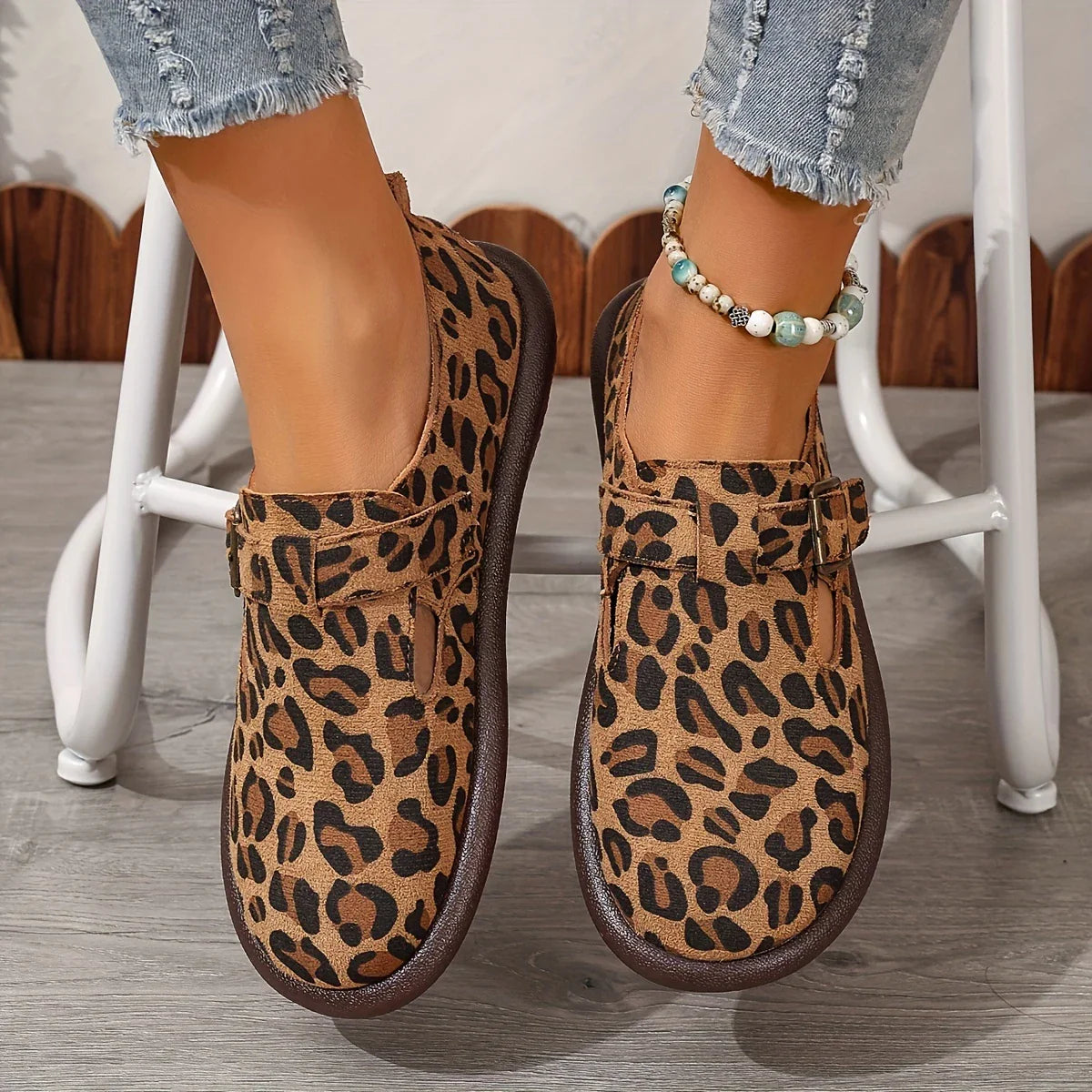 Ingrada - Chaussures plates pour femmes à imprimé léopard