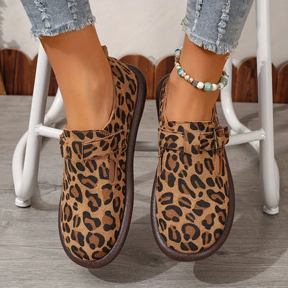 Ingrada - Chaussures plates pour femmes à imprimé léopard