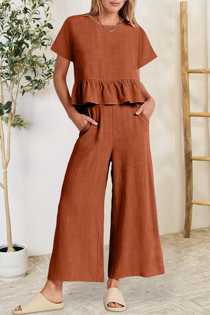Berenice - Ensemble stylé top à volants et pantalon