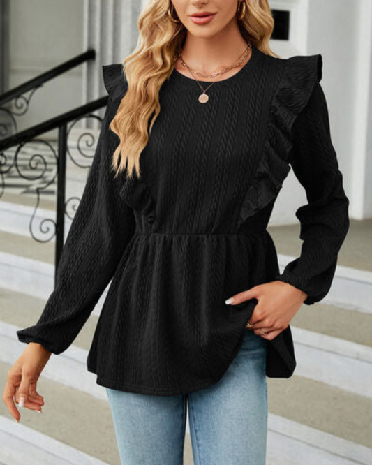Leilani - Blouse élégante à manches longues et col rond à volants