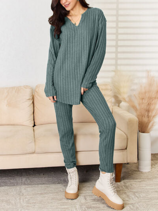 Maura - Ensemble décontracté pull à manches longues et pantalon côtelé