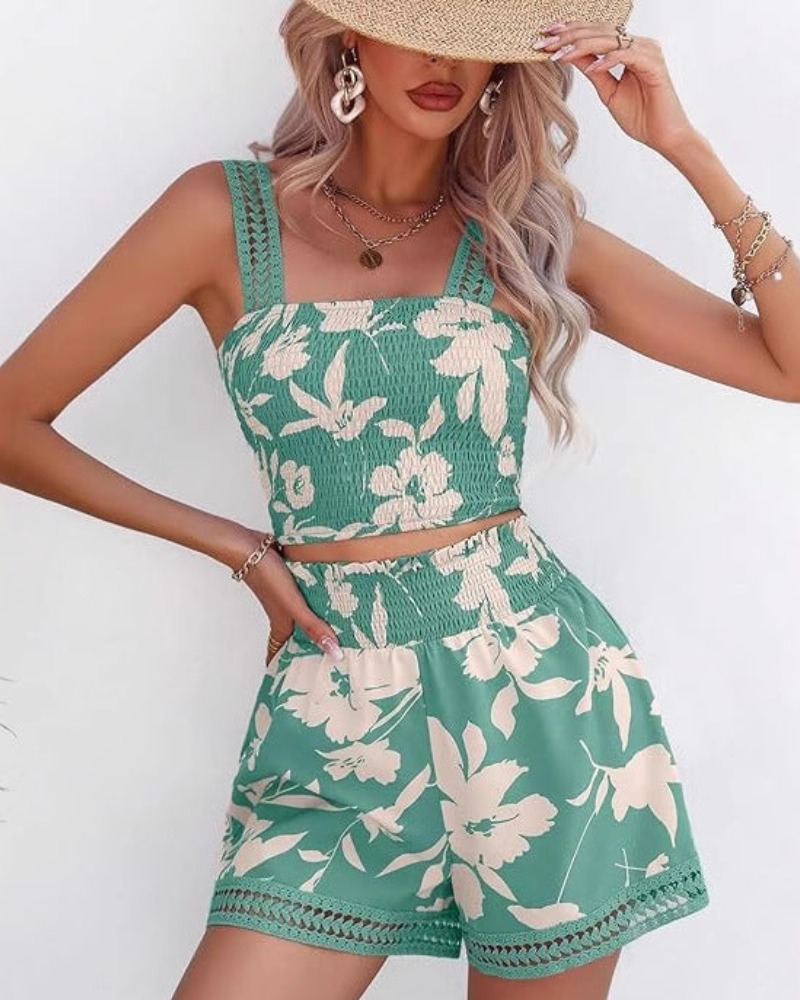 Gracelyn - Ensemble top et short à imprimé fleuri chic
