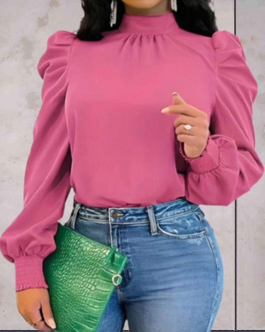 Miya - Élégante blouse à col montant et manches longues