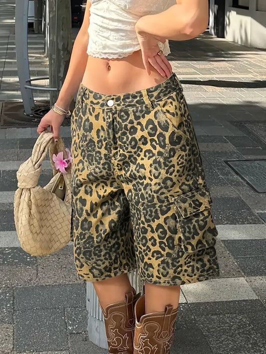 Norie - Short en jean imprimé léopard pour femme