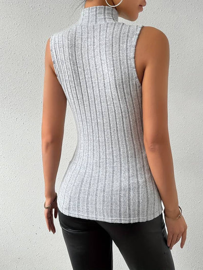 Louvica - Haut col roulé côtelé sans manches pour femme