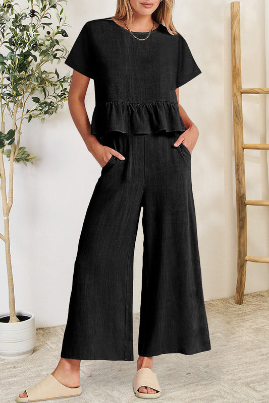 Berenice - Ensemble stylé top à volants et pantalon
