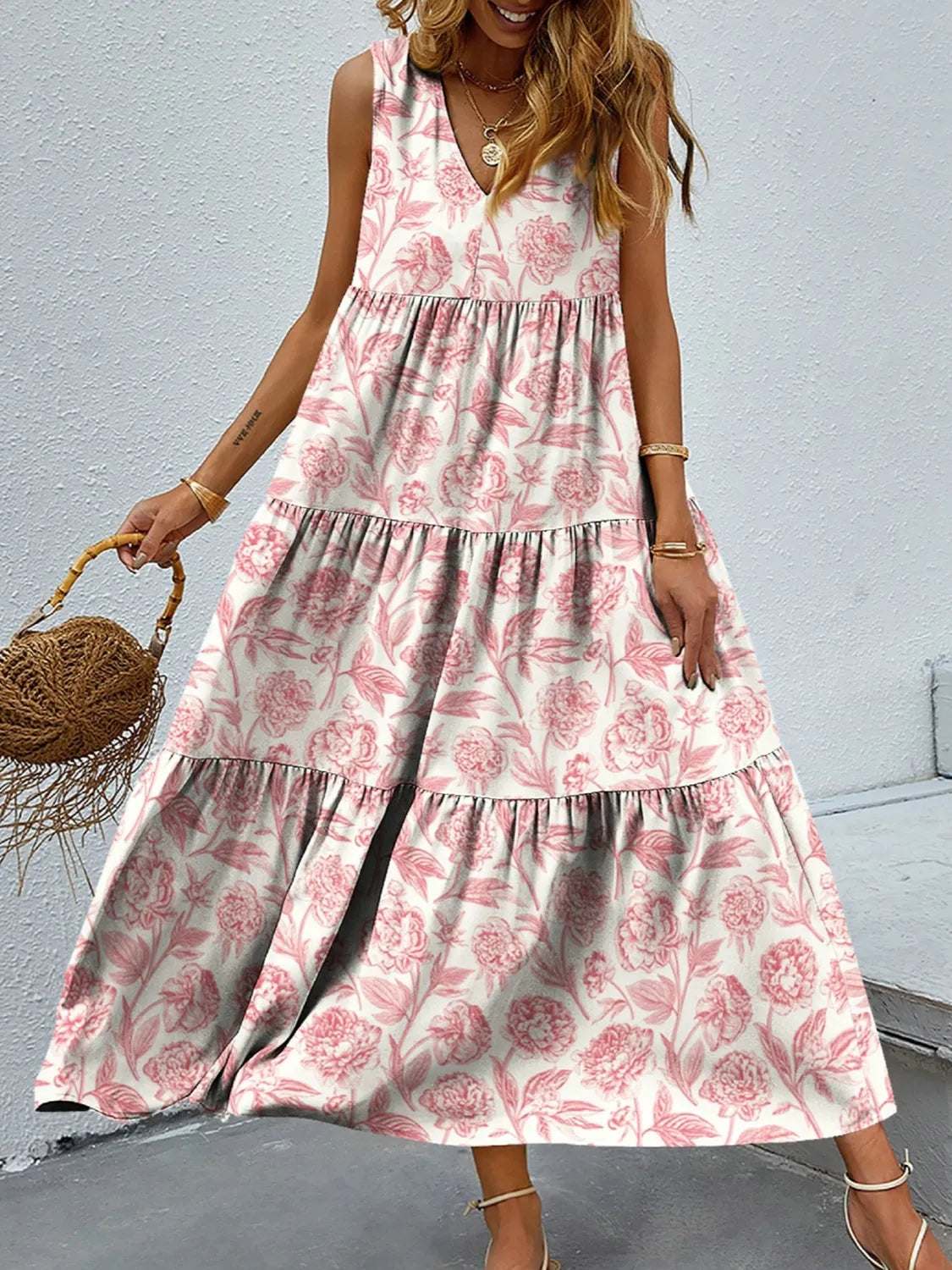 Taylor - Robe longue florale élégante sans manches à col en V