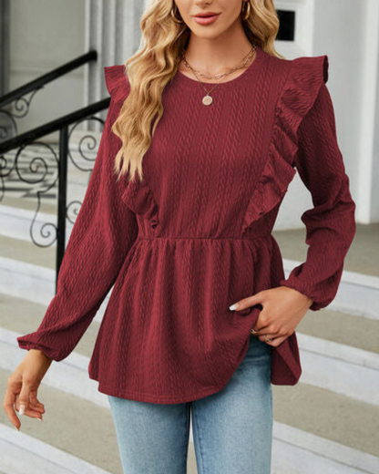Leilani - Blouse élégante à manches longues et col rond à volants