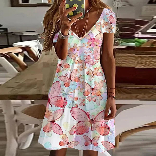 Meredith - Robe imprimée à manches courtes et col en V