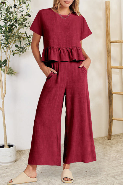 Berenice - Ensemble stylé top à volants et pantalon
