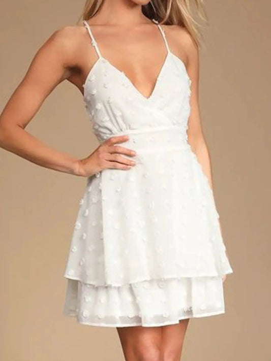 Shania - Mini robe élégante à pois col en V