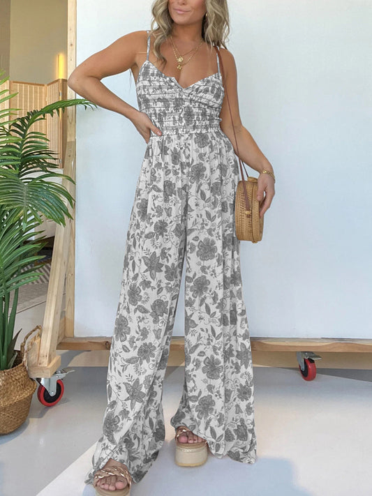 Jana - Combinaison fleurie stylée à bretelles et jambes larges