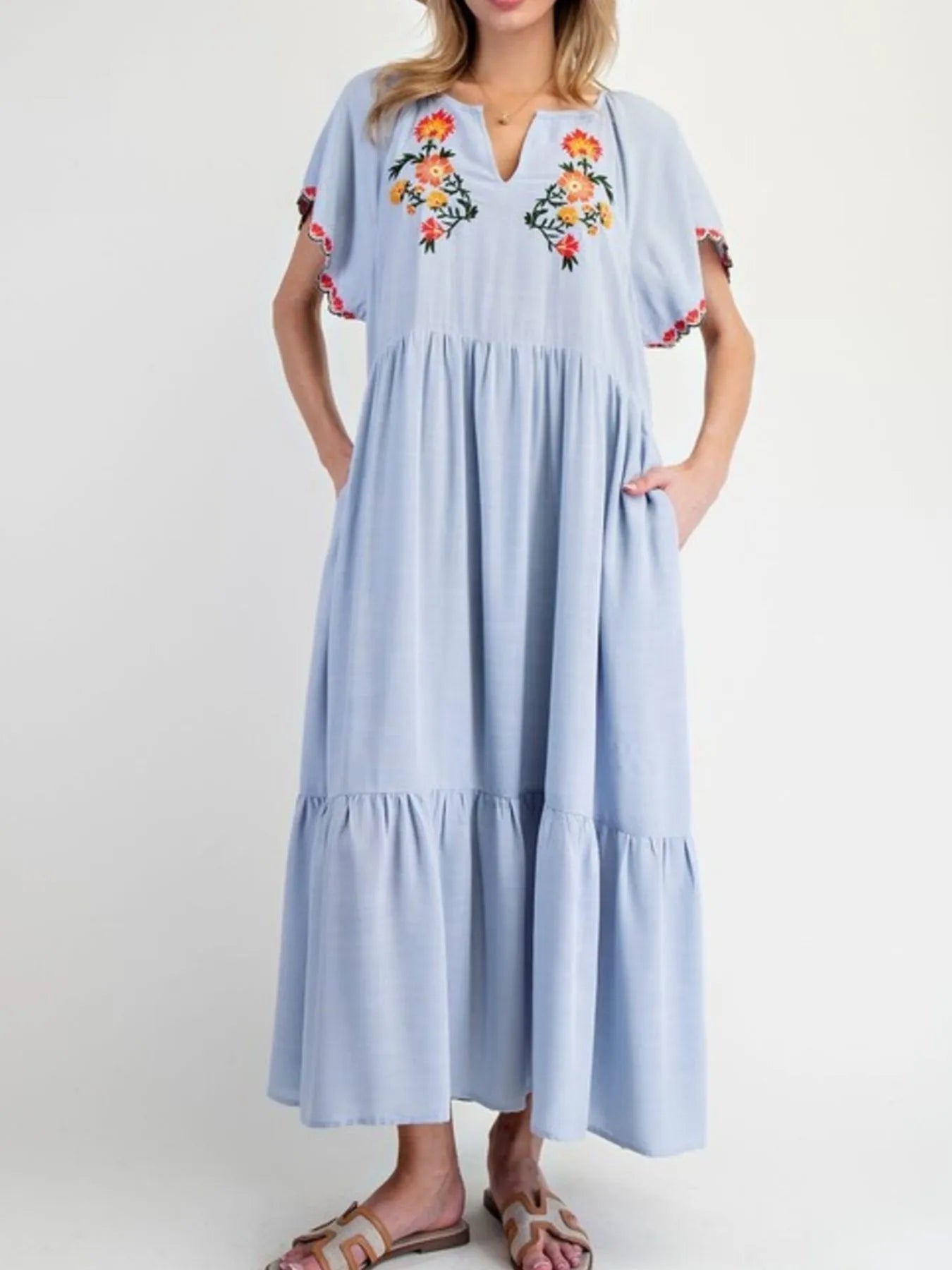 Mireille - Robe longue fleurie décontractée à manches longues et coupe ample