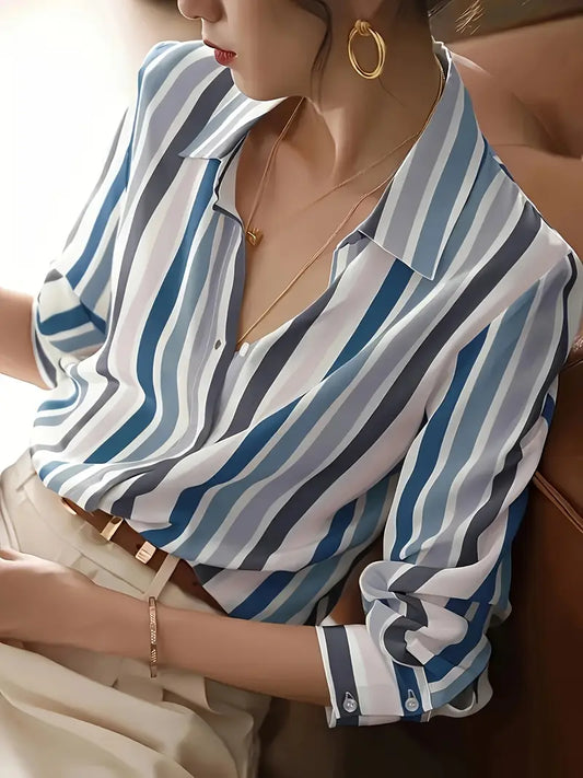 Dovie - Chemise boutonnée décontractée à rayures pour femme