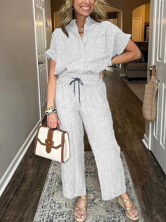 Malou - Ensemble décontracté avec chemise ample boutonnée et pantalon large