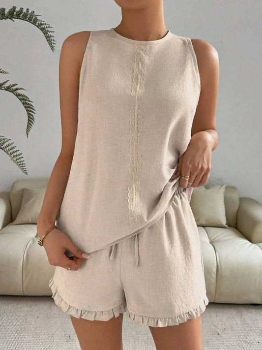 Marissa - Ensemble élégant sans manches avec col rond et short assorti