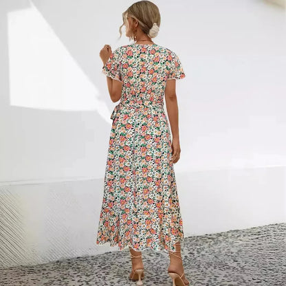 Lucille - Robe de type A-line avec motif floral et col en V