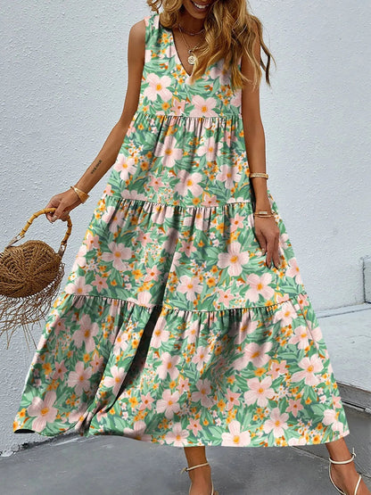 Taylor - Robe longue florale élégante sans manches à col en V