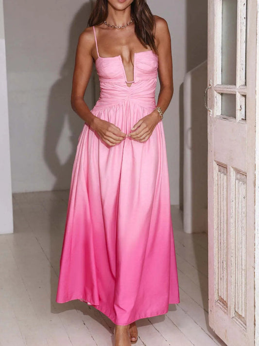 Eloisa - Élégante robe maxi à bretelles, dos nu et froncée