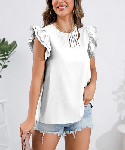 Eudora - Blouse à col rond et manches à volants