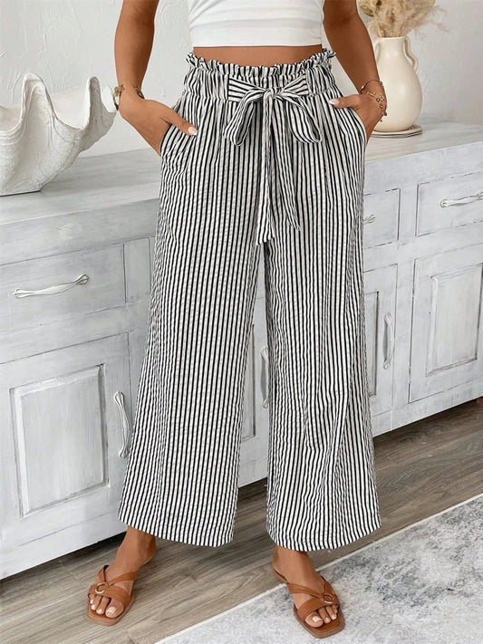 Candy - Élégant pantalon à rayures larges et taille haute