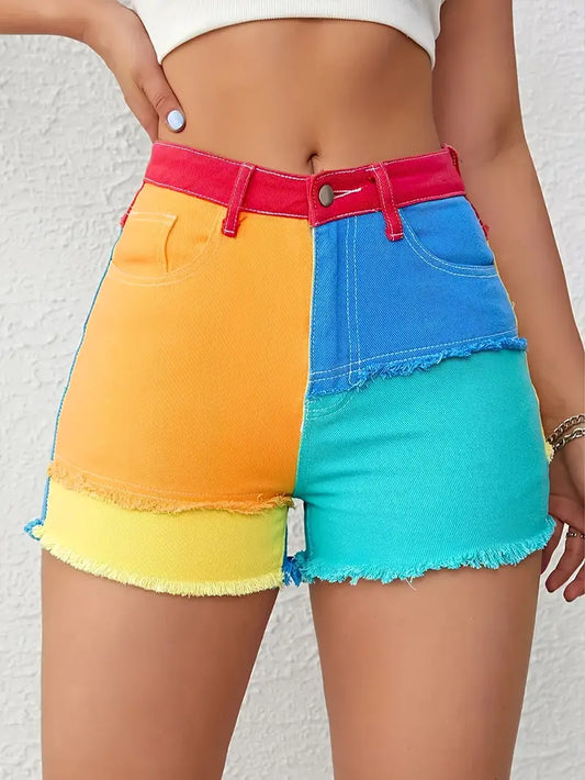 Lilda - Short en jean vintage taille haute pour femme au look usé