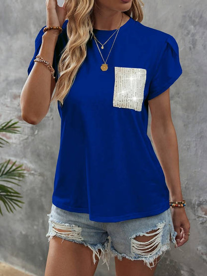 Shane - Top chic à manches pétale et poche à sequins