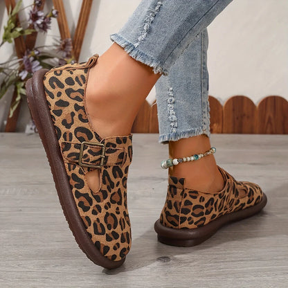 Ingrada - Chaussures plates pour femmes à imprimé léopard